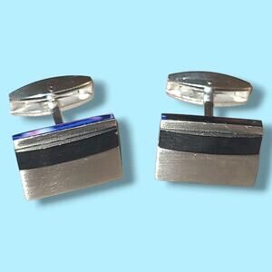 Lotus MJYX Stainless Steel Titanium‎ Men's Cufflinks Silver With Black Accent